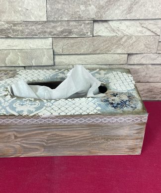 Caja de madera decorativa pañuelera con motivos florales