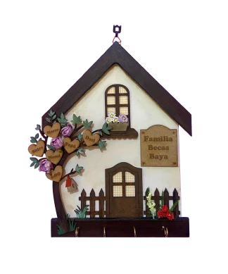 Casita de madera personalizada para familias con nombres | Cuelga llaves familiar